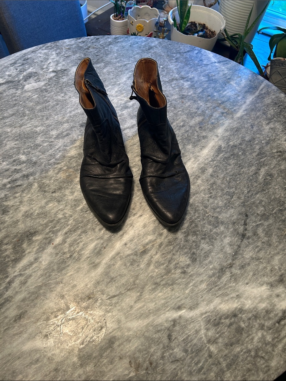 Nine West Women’s Black Leather Pointed Zip Ankle Boots